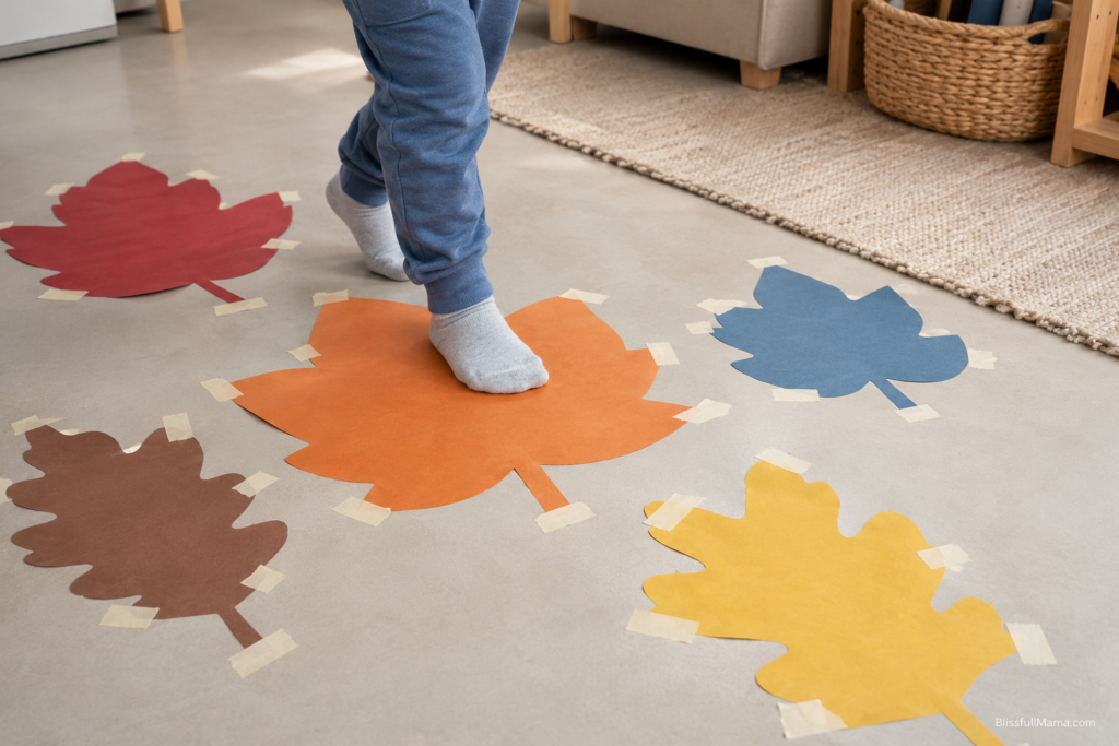 Fall movement path made with colorful paper leaves