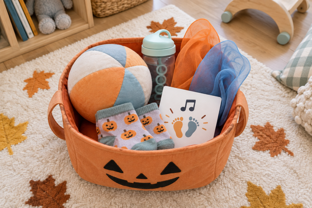 Active toddler Boo Basket with movement toys